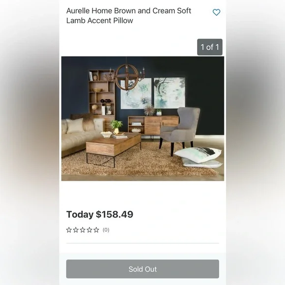 Aurelle Home 22” ombré cream and brown Mongolian lamb fur throw pillow, as new!! - Picture 2 of 5